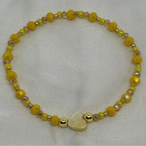 Yellow Beaded Bracelet with Heart Charm